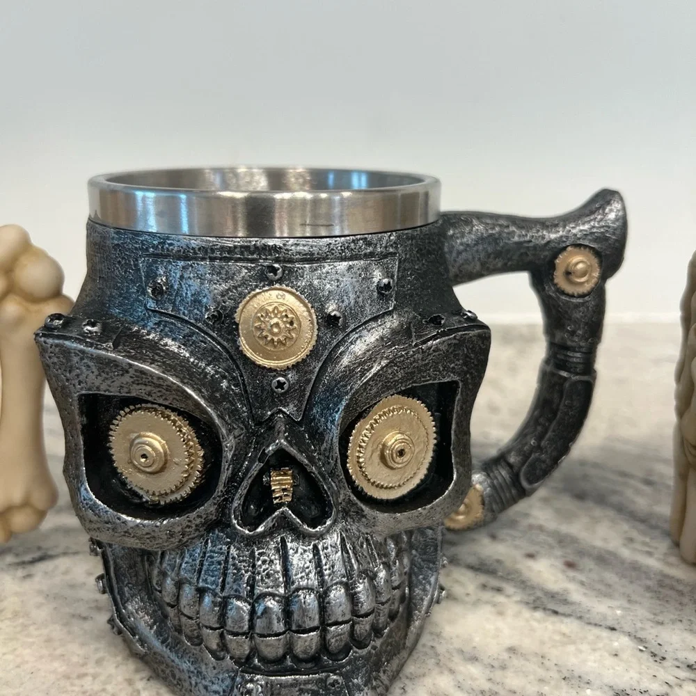 3 Skeleton and Skull Themed Mugs Set Halloween